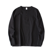 メンズ コットン長袖ヘンリーネックTシャツ — シンプルデザインのデイリーカジュアルスタイル