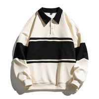 配色ボーダー襟付きスウェットクリーム×黒ハーフボタン