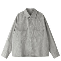 長袖チェック柄ワークシャツ 両胸ポケット付き、ボタン前立て