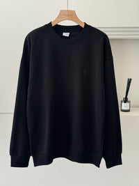 メンズ黒の刺繍入りクルーネックスウェット長袖