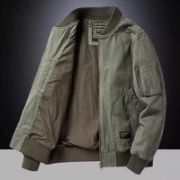 メンズMA-1タイプミリタリーブルゾン、カーキ系、フロントジップと右胸ポケット