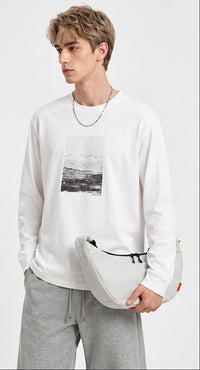 長袖Tシャツ メンズ — グラフィックプリントのオーバーサイズカジュアルコットンロンT