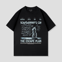 黒のネコ柄Tシャツ、フロントに『THE ESCAPE PLAN』プリント