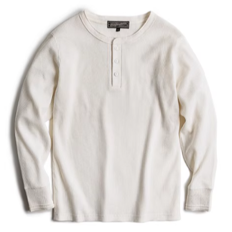 ホワイトリュウヘンリーネックワッフルシャツ