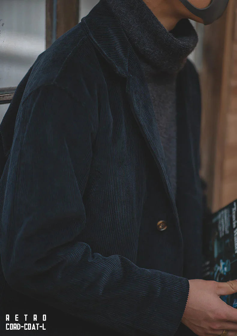 ネイビー シュウ コーデュロイロングコート