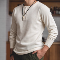 ホワイトリュウヘンリーネックワッフルシャツ