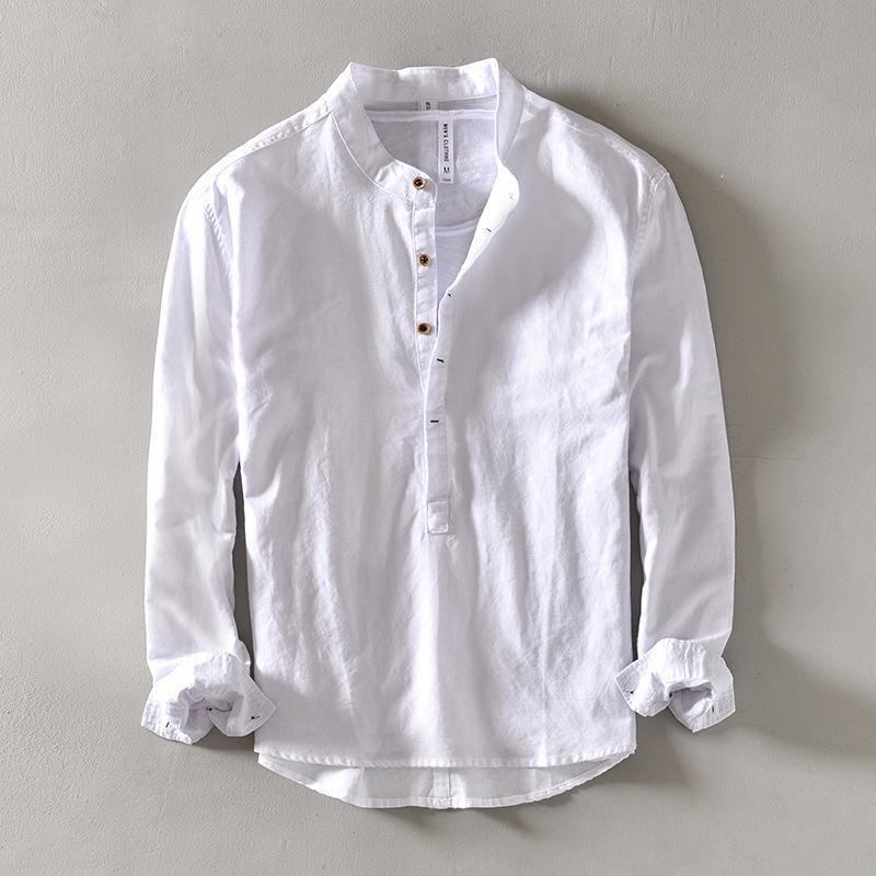プレミアム 長袖ヘンリーネックシャツ | 軽量 通気性 ミニマルデザイン | 快適 リラックスフィット カジュアル デイリーウェア