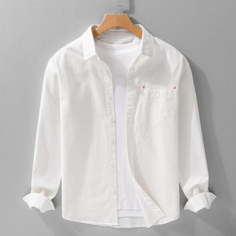 メンズ コットンブレンド長袖カジュアルシャツ — 通気性素材のミニマルレイヤードスタイル