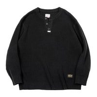 ソウマ ヘンリーネック リブニットセーターブラック