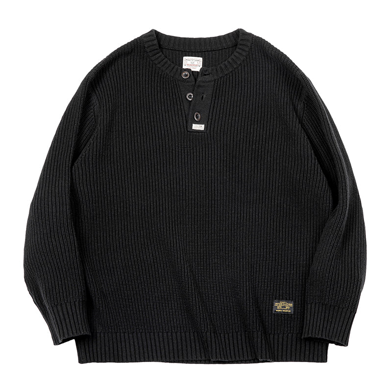 ソウマ ヘンリーネック リブニットセーターブラック