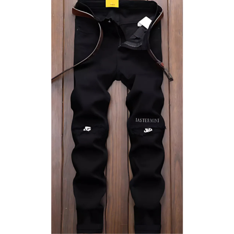 アキラ ブラック ストリートリップ デニムパンツ