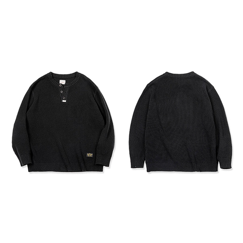 ソウマ ヘンリーネック リブニットセーターブラック