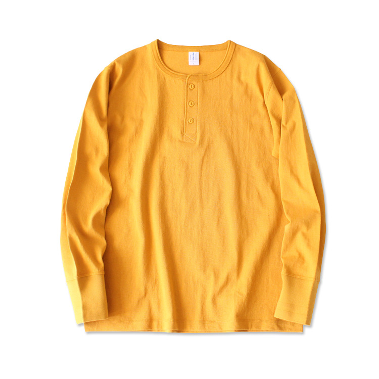 メンズ コットン長袖ヘンリーネックTシャツ — シンプルデザインのデイリーカジュアルスタイル