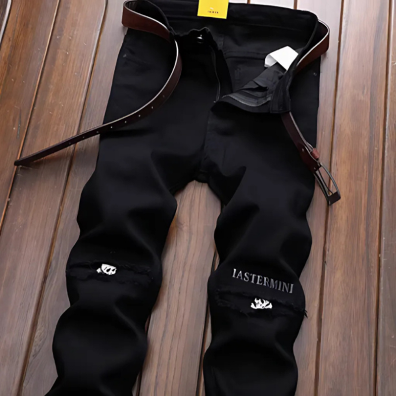 アキラ ブラック ストリートリップ デニムパンツ