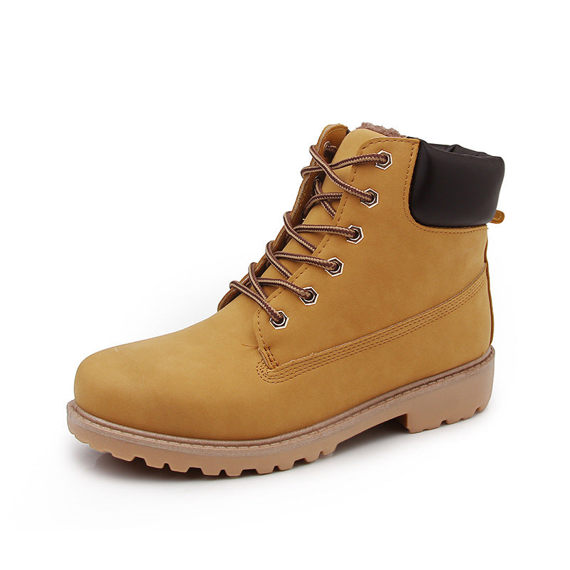 イエローブラウンのハイトップ レースアップ ブーツ