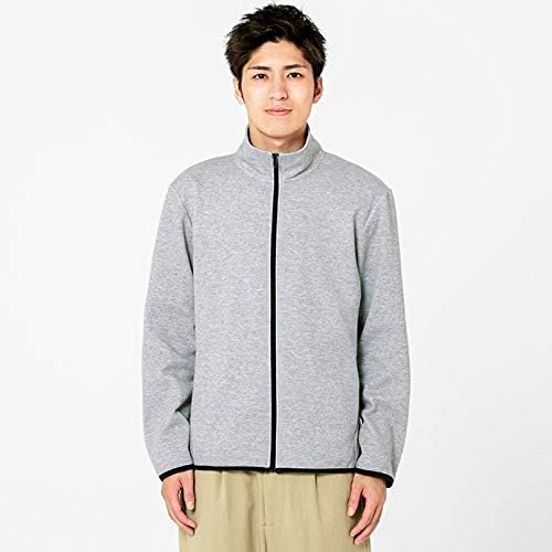 メンズの杢グレージップジャケット、前面の着用例
