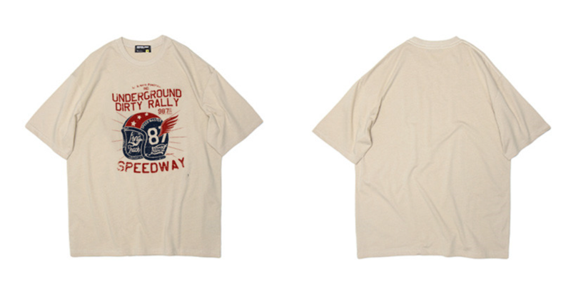 メンズ コットンブレンドグラフィックTシャツ — ヴィンテージレーシングプリントのカジュアルスタイル
