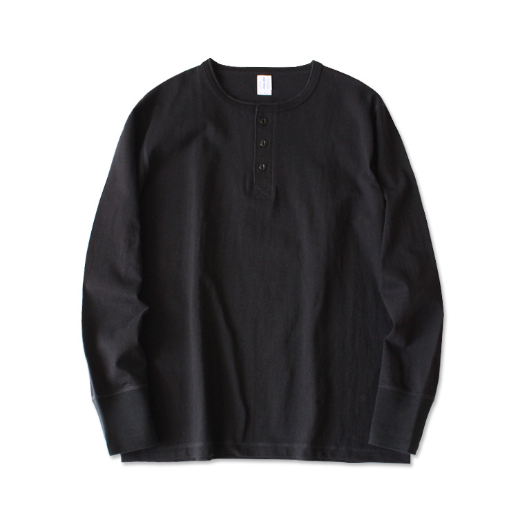 メンズ コットン長袖ヘンリーネックTシャツ — シンプルデザインのデイリーカジュアルスタイル