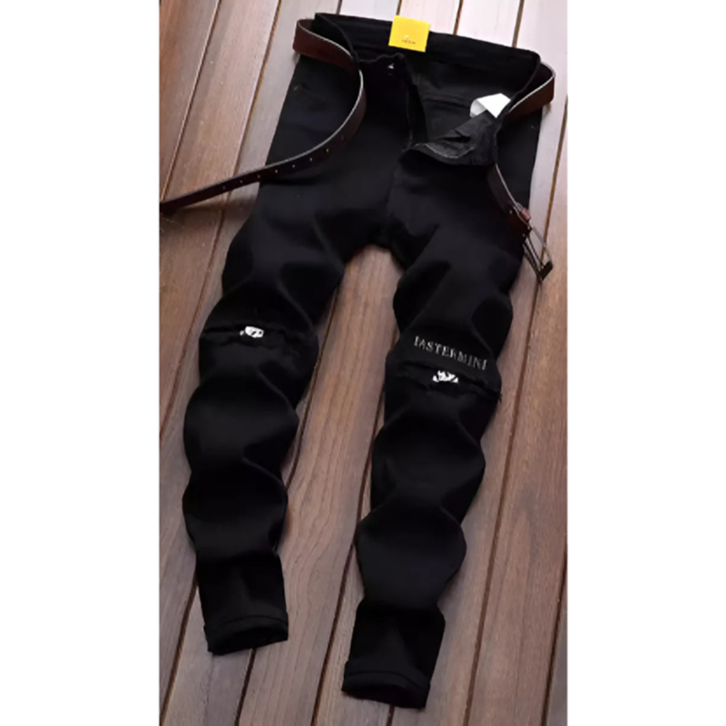 アキラ ブラック ストリートリップ デニムパンツ