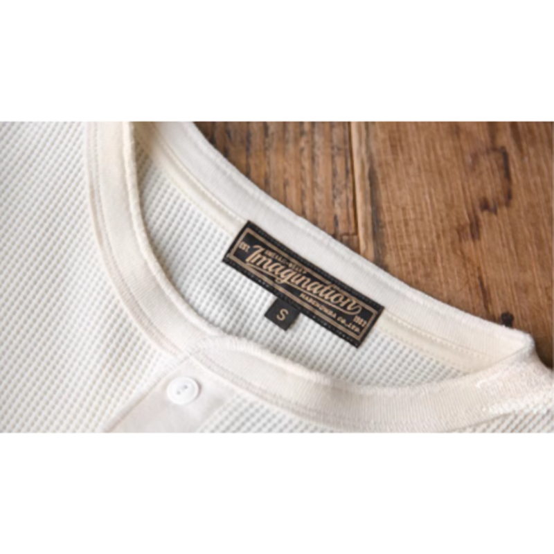 ホワイトリュウヘンリーネックワッフルシャツ