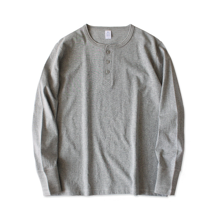メンズ コットン長袖ヘンリーネックTシャツ — シンプルデザインのデイリーカジュアルスタイル