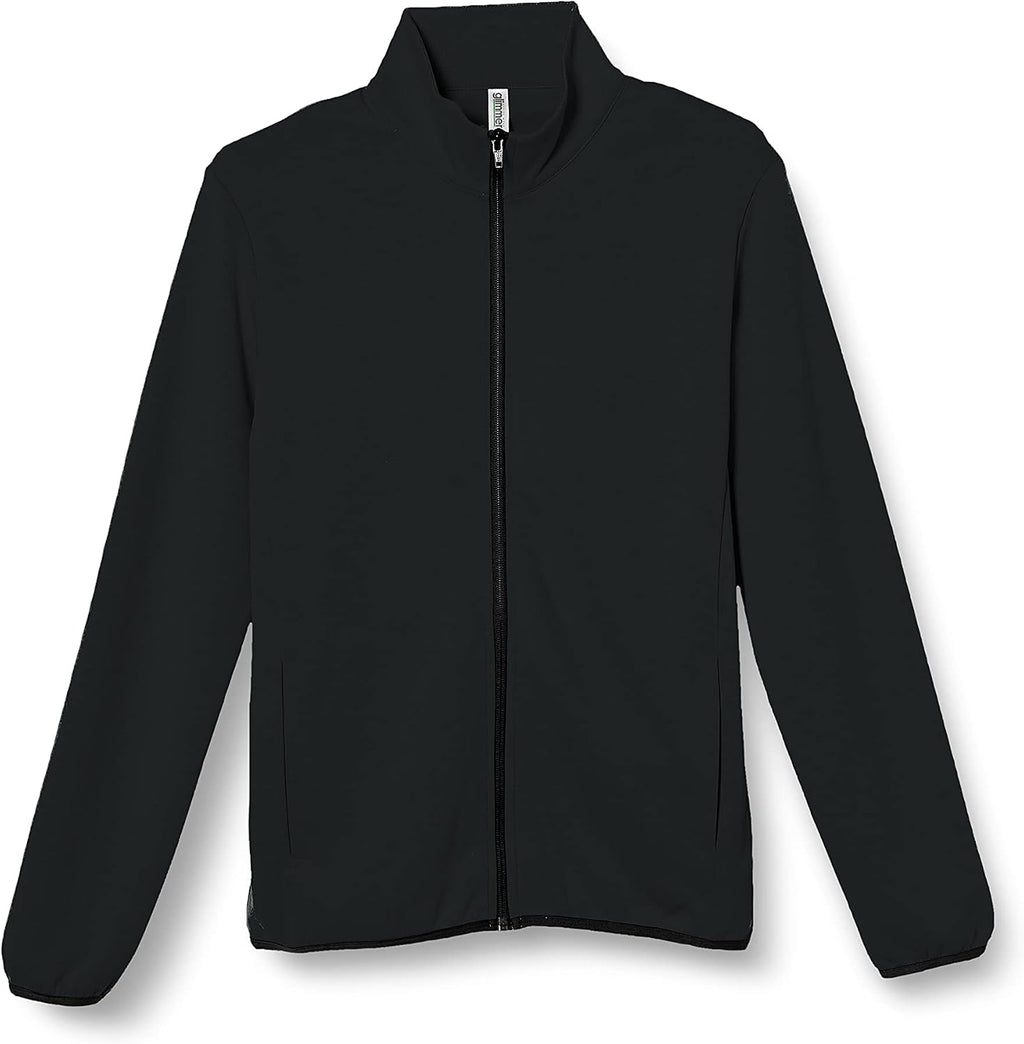 メンズドライスウェットジップジャケット、黒、スタンドカラーとフルジップ仕様