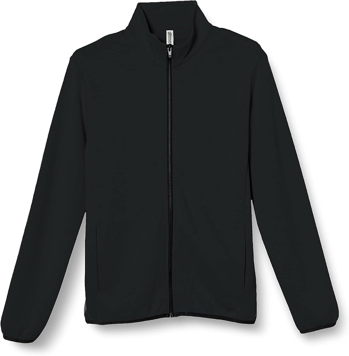 メンズドライスウェットジップジャケット、黒、スタンドカラーとフルジップ仕様