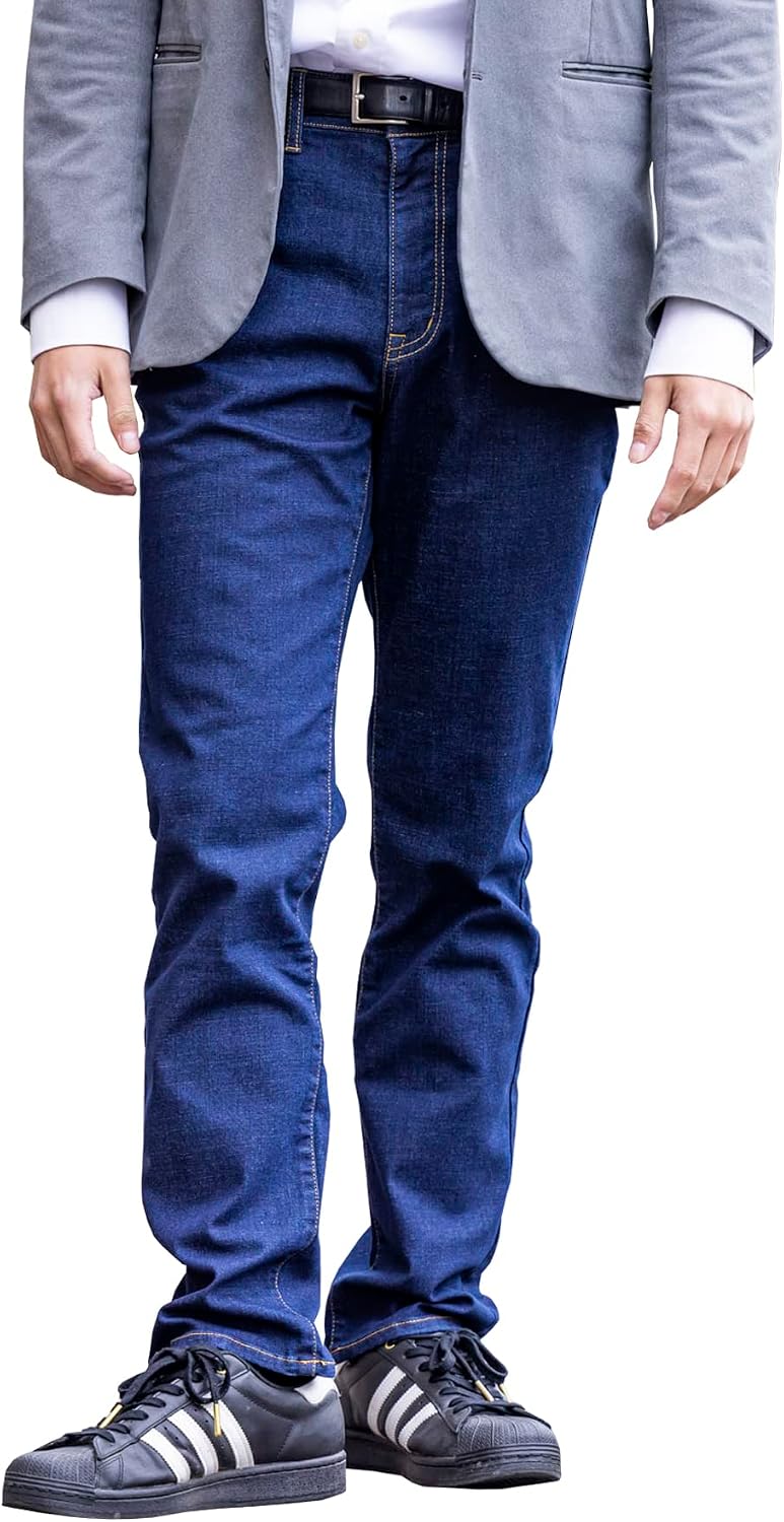 インディゴブルーのメンズジーンズ、スリムめストレートのデニムパンツ