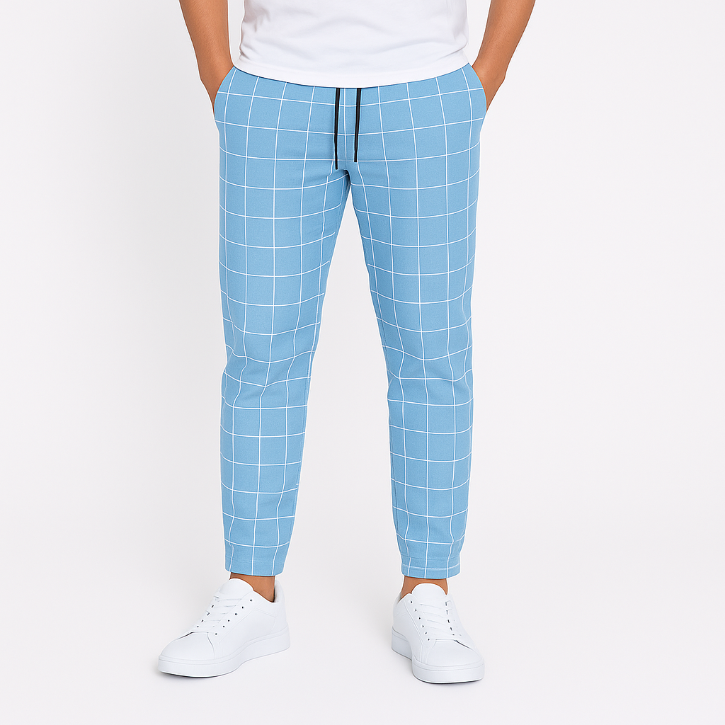 リョウ ネイビー チェックトラウザー