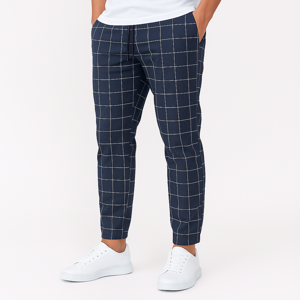 リョウ ネイビー チェックトラウザー