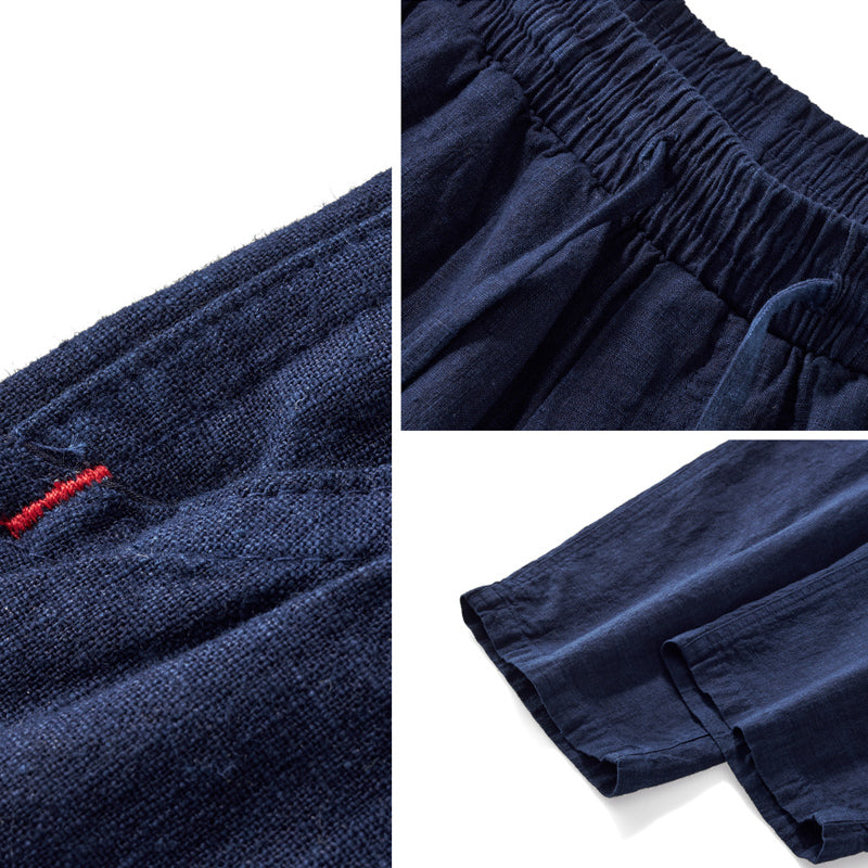 ネイビー ハルオ リネンドローストリングパンツ