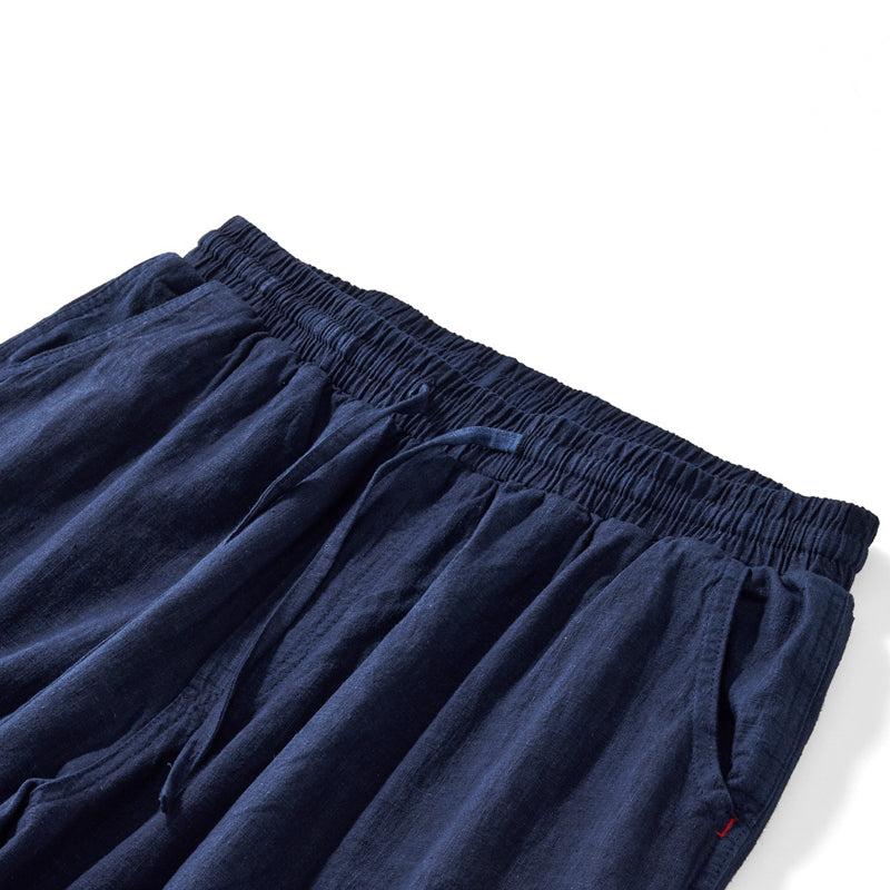 ネイビー ハルオ リネンドローストリングパンツ