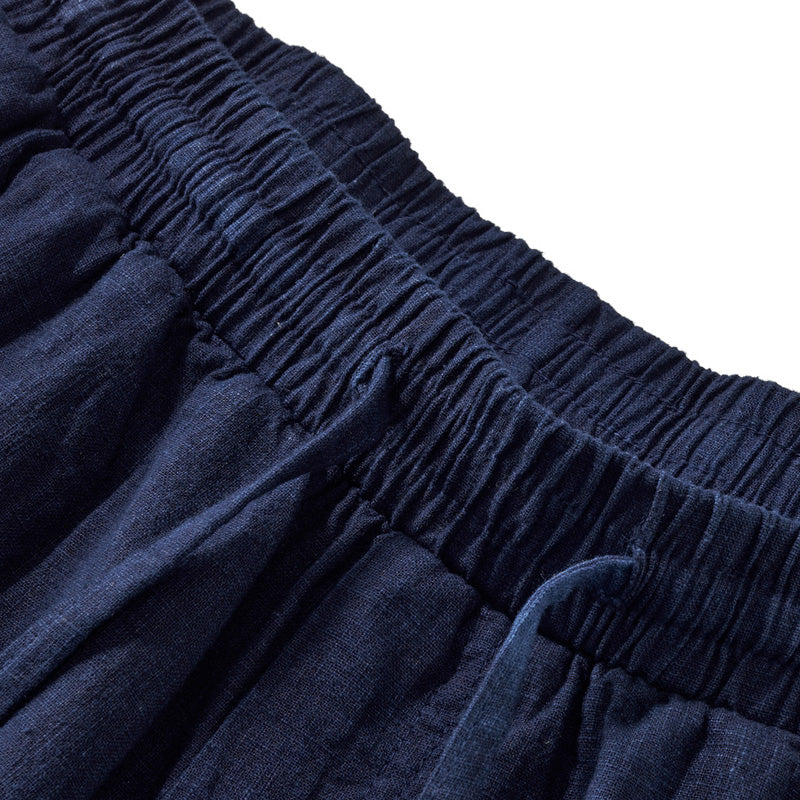 ネイビー ハルオ リネンドローストリングパンツ