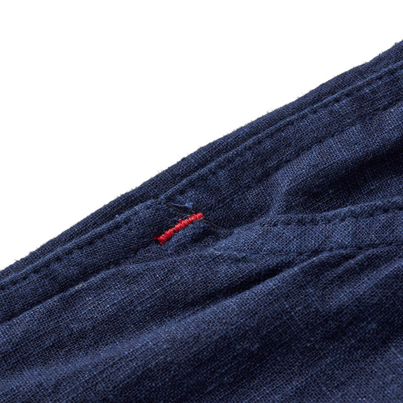 ネイビー ハルオ リネンドローストリングパンツ