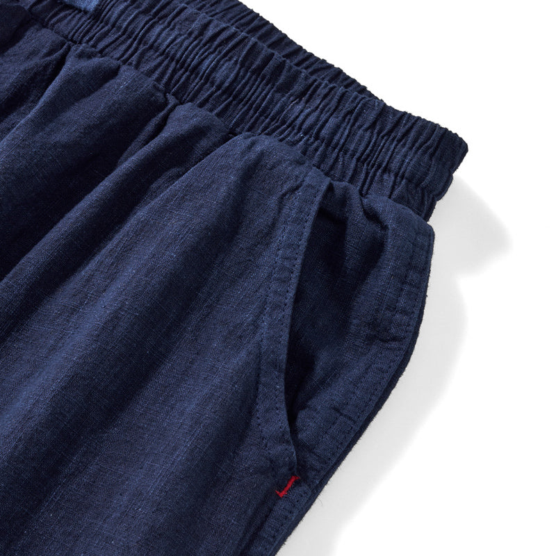 ネイビー ハルオ リネンドローストリングパンツ