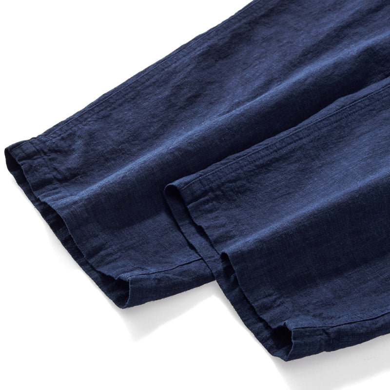 ネイビー ハルオ リネンドローストリングパンツ