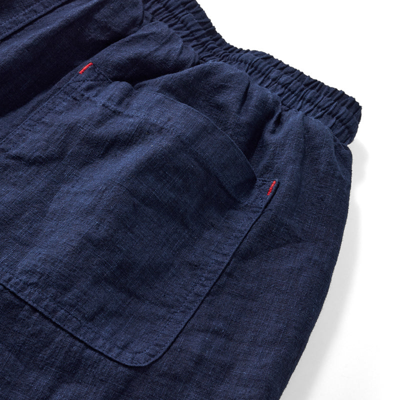 ネイビー ハルオ リネンドローストリングパンツ