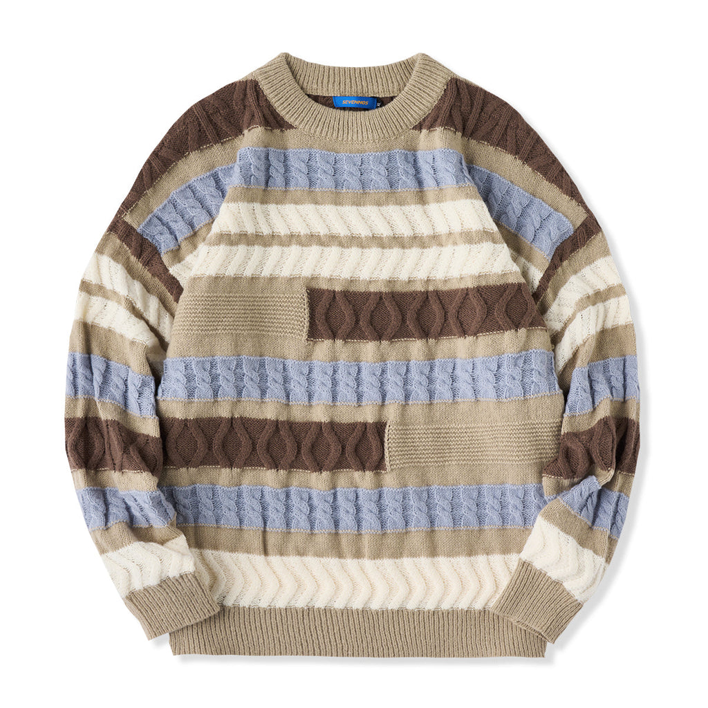 ハルキ パッチワーク ボーダーニットセーター