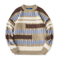 ハルキ パッチワーク ボーダーニットセーター