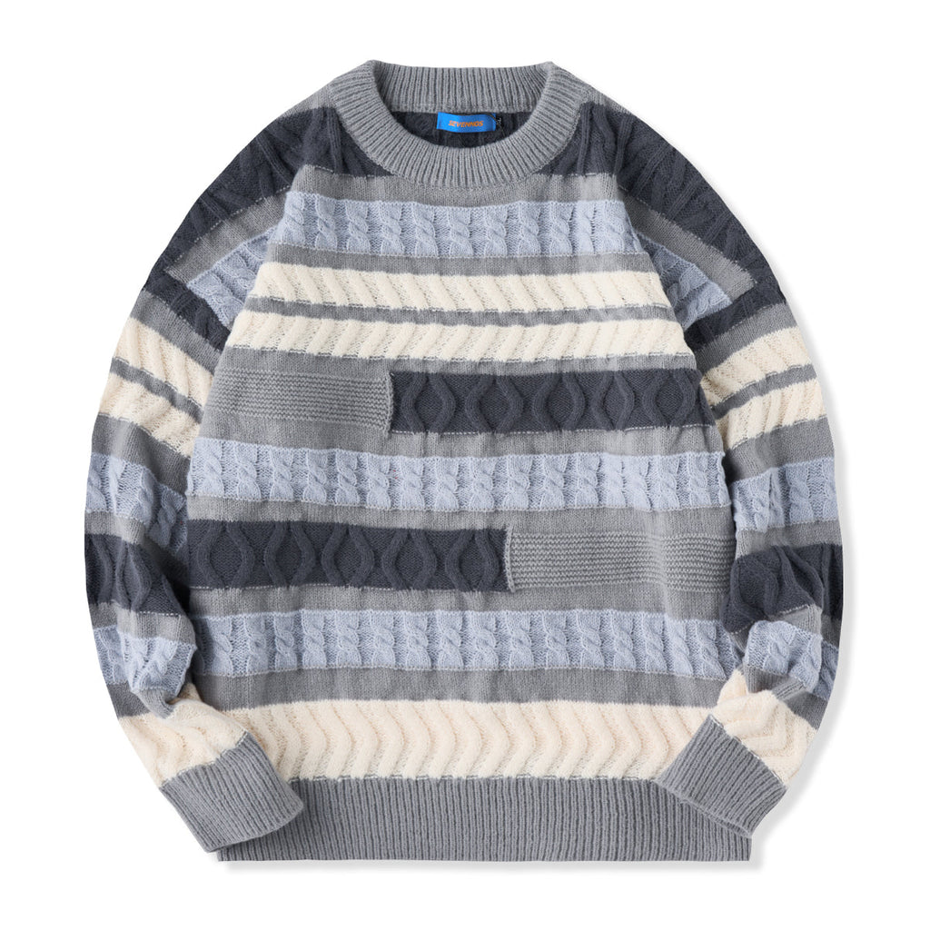 ハルキ パッチワーク ボーダーニットセーター