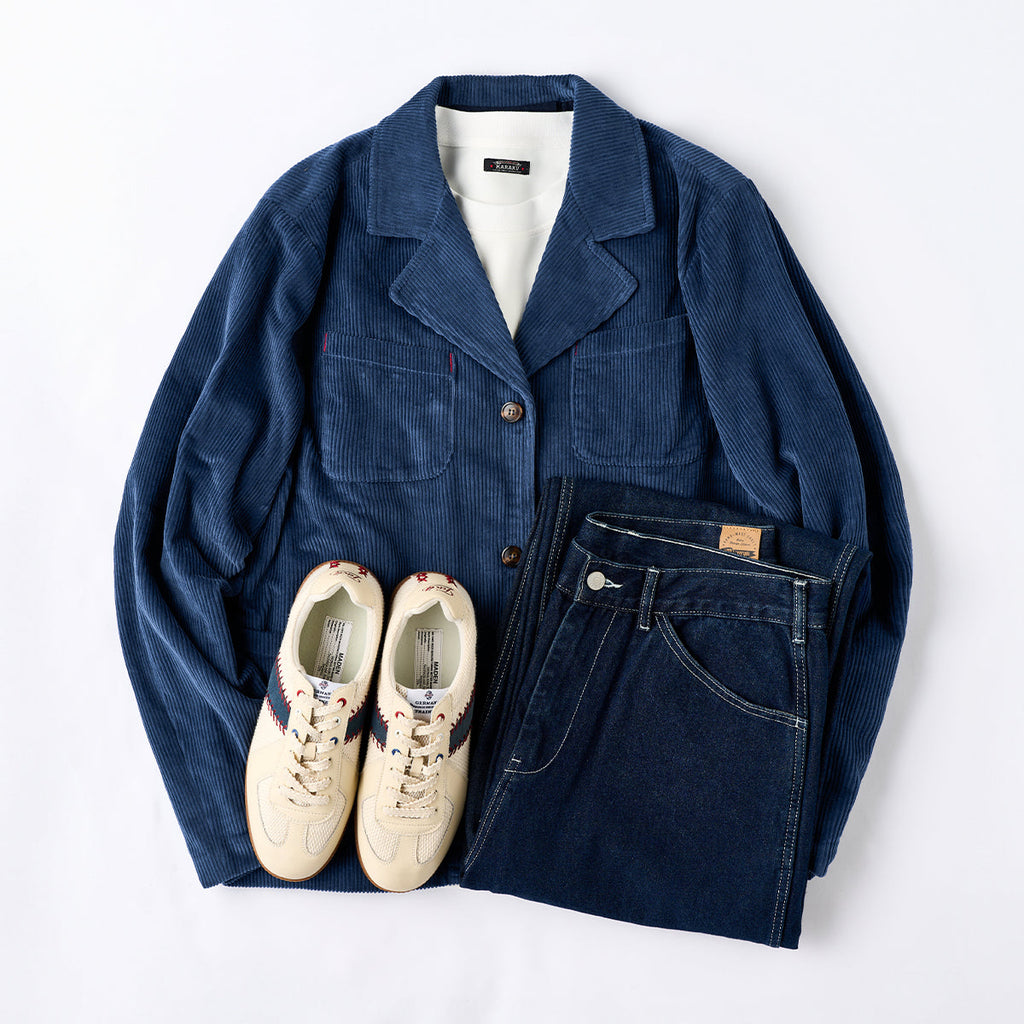 ネイビー ソラ コーデュロイワークジャケット
