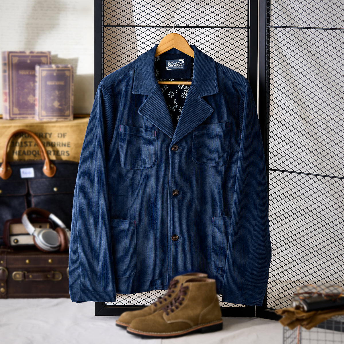 ネイビー ソラ コーデュロイワークジャケット