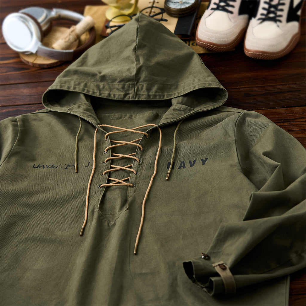 カズオ オリーブ ミリタリーレースアップ パーカー