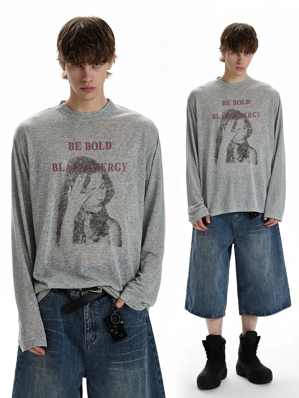 長袖Tシャツ メンズ — フォトプリントが映えるオーバーサイズのコットンロンT
