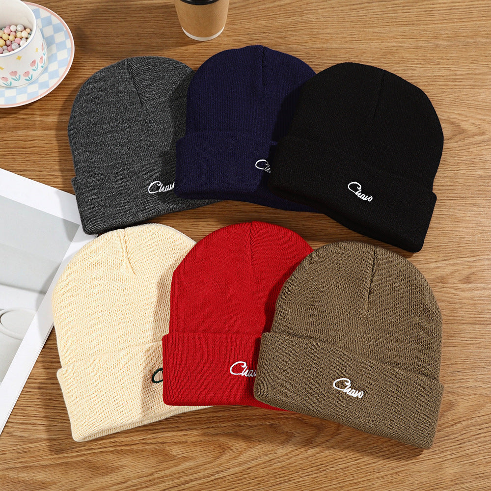 ニット帽6色セット、アルファ刺繍ロゴ付き（グレー/ネイビー/黒/生成/赤/カーキ）