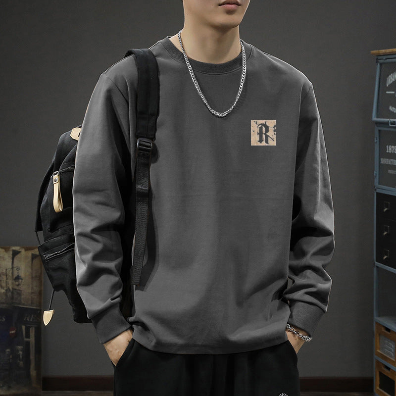 ヘビーコットン長袖Tシャツ メンズ — ワンポイントプリントのオーバーサイズカットソー