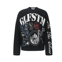 ワッフル長袖Tシャツ メンズ — サーマル編みのグラフィックプリントカットソー