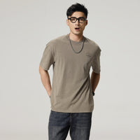 メンズ ウォッシュドヘビーコットンTシャツ — アメリカンレトロバックプリントのビッグシルエット