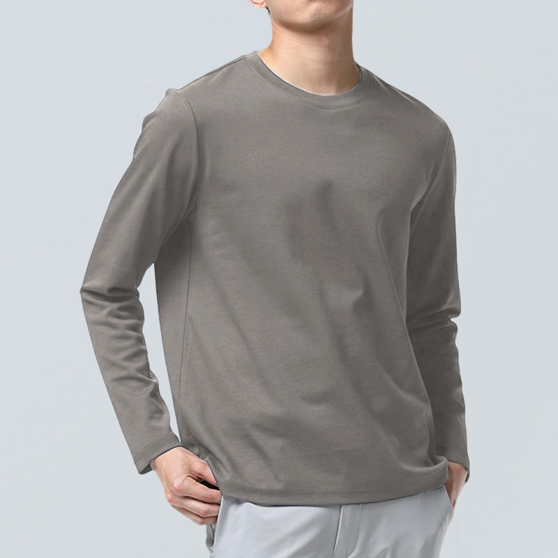 メンズ長袖ラウンドネックTシャツ（グレージュ）