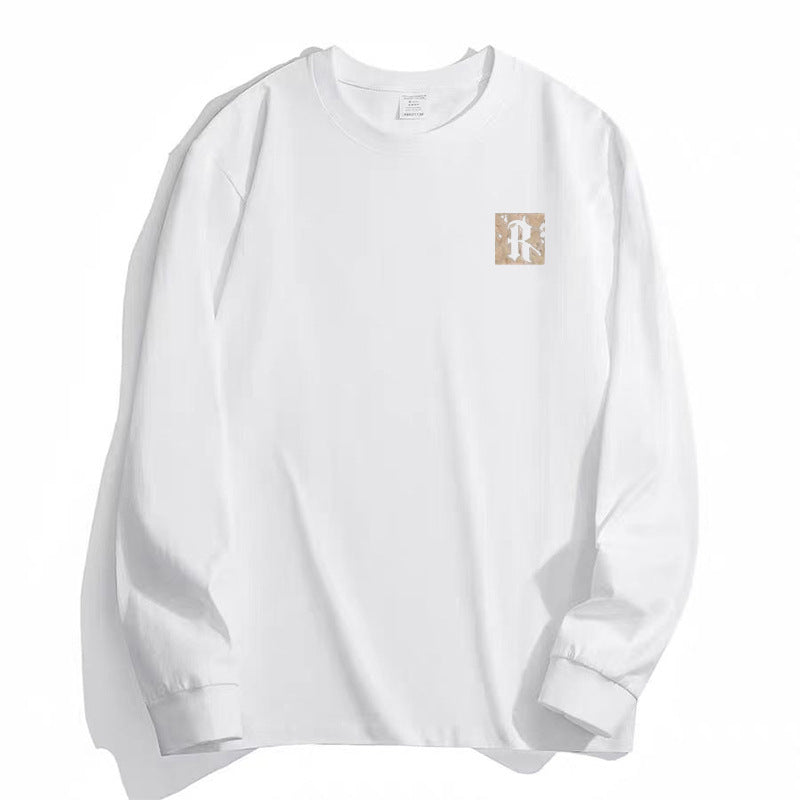 ヘビーコットン長袖Tシャツ メンズ — ワンポイントプリントのオーバーサイズカットソー